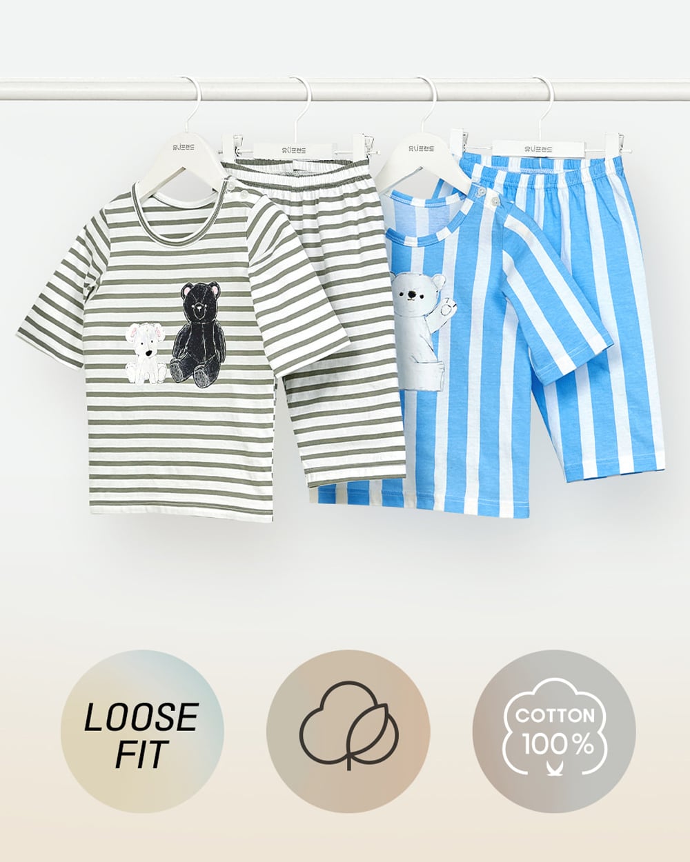 Bộ đồ lửng cotton mịn bé trai và bé gái U2112