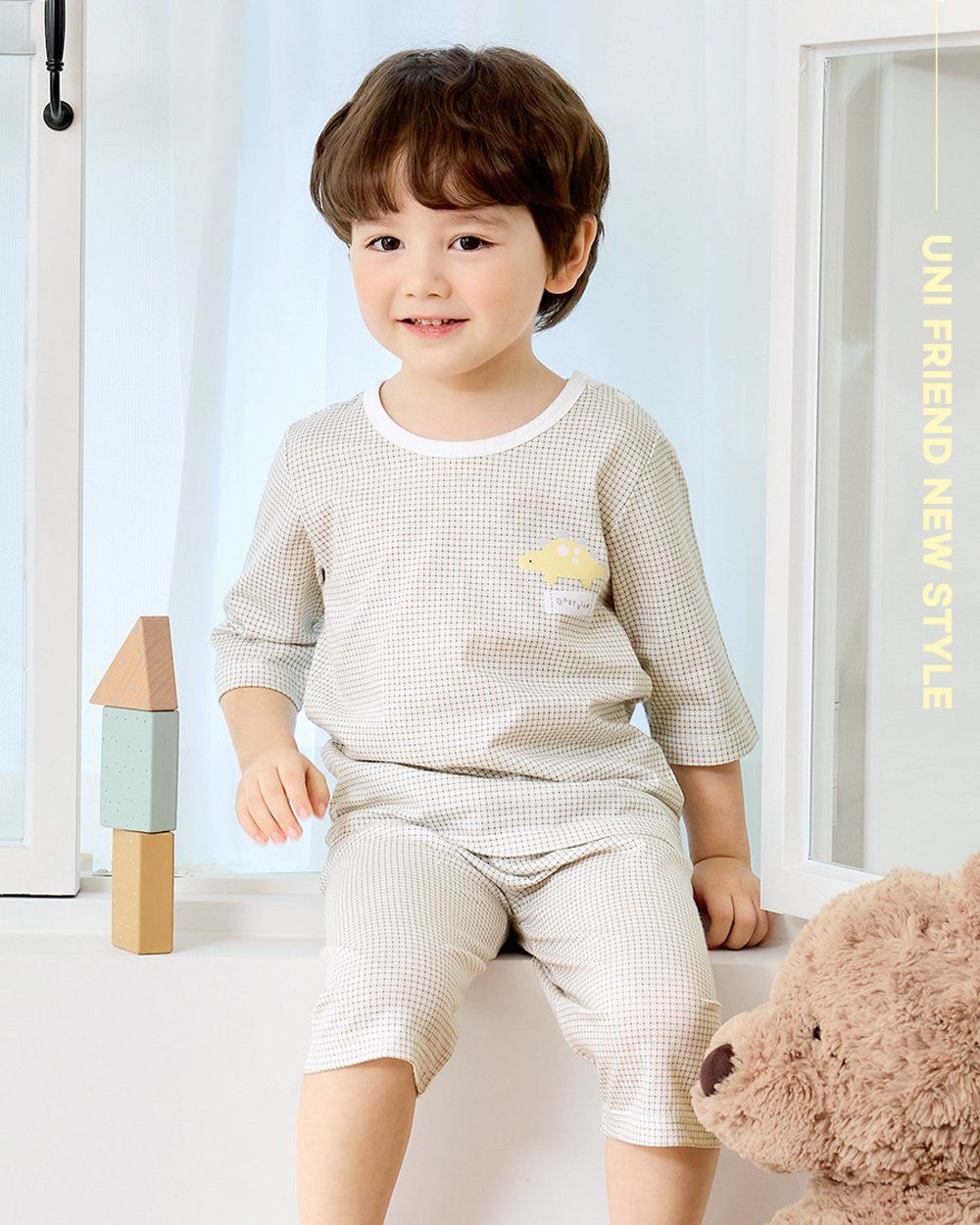 Bộ đồ lửng cotton mịn bé bé trai U2132