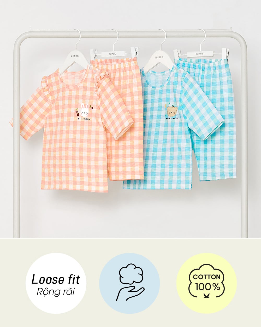 Bộ đồ lửng cotton mịn bé bé trai U2131