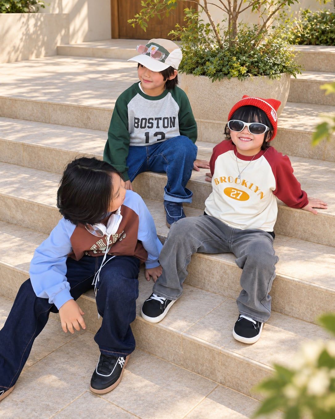 Áo sweater dài tay vải nỉ da cá cotton bé trai và bé gái U900T