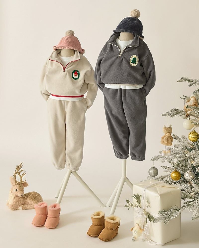 Bộ dài tay nỉ lông cừu dày ấm cho bé trai và bé gái U1296