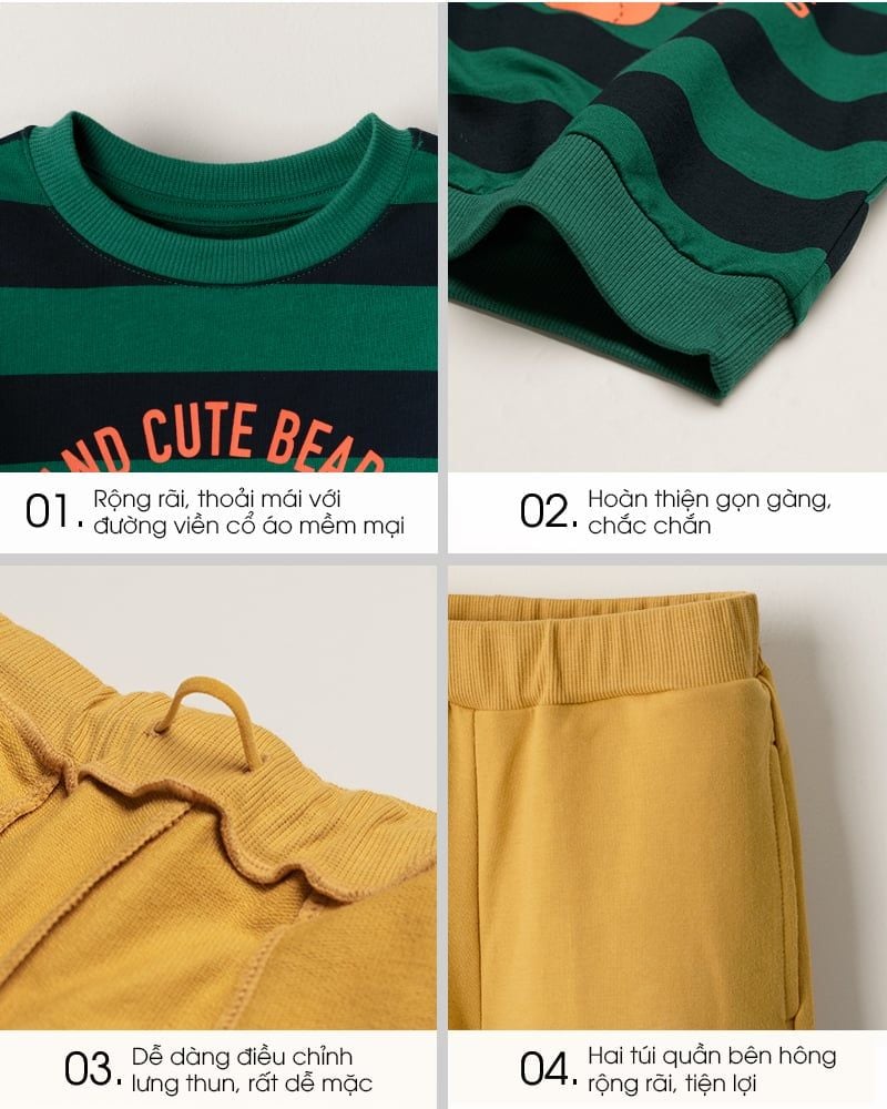 Bộ đồ dài dáng rộng cotton mịn bé trai và bé gái U1280