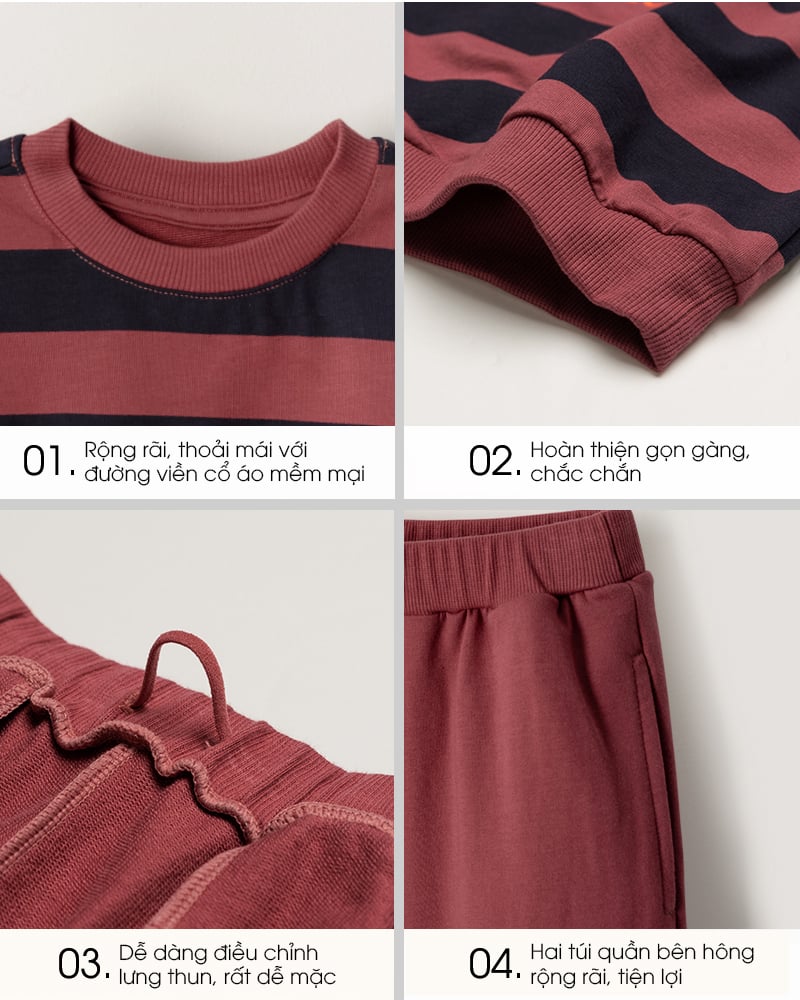 Bộ đồ dài dáng rộng vải nỉ da cá cotton bé trai và bé gái U1279