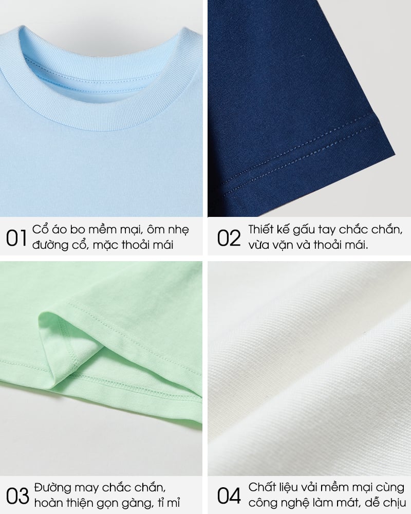 Áo thun tay ngắn vải cotton thoáng mát bé trai và bé gái U900R