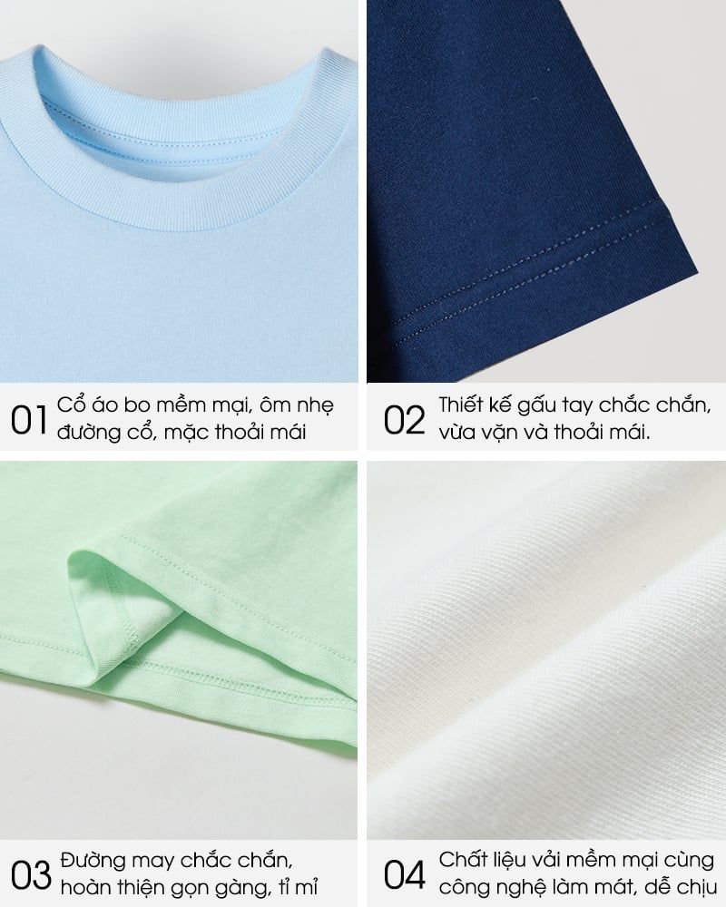 Áo thun tay ngắn vải cotton thoáng mát bé trai và bé gái U900R
