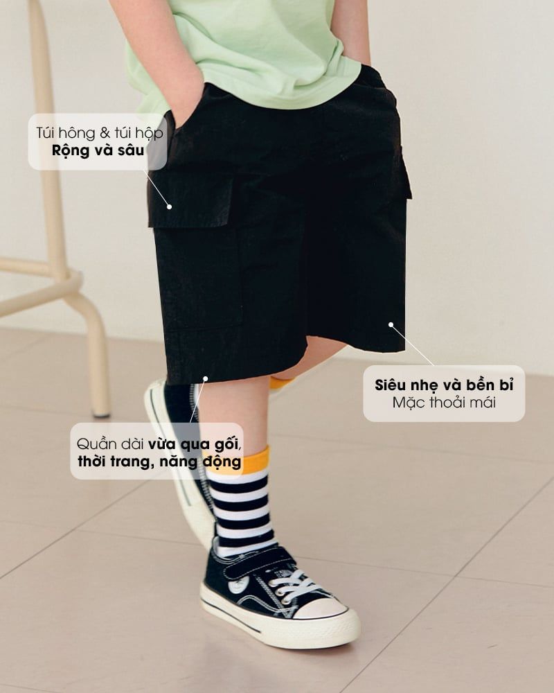 Quần short cargo vải gió siêu nhẹ, mỏng thoáng mát bé trai và bé gái U950Y