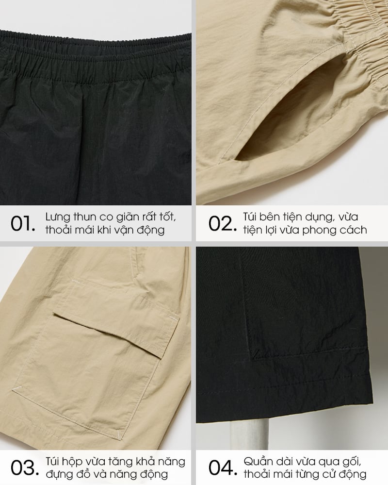 Quần short cargo vải gió siêu nhẹ, mỏng thoáng mát bé trai và bé gái U950Y