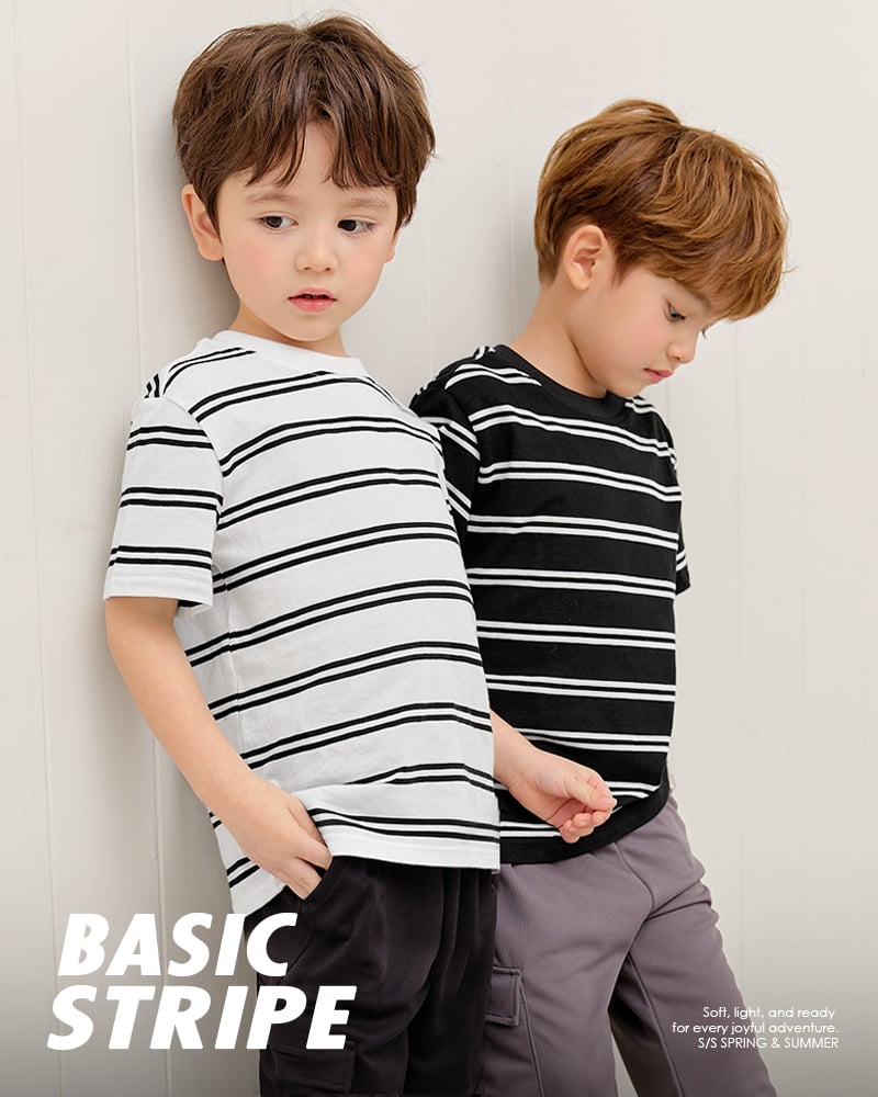 Áo thun ngắn tay kẻ sọc basic vải cotton sợi nhuộm bé trai và bé gái U900P
