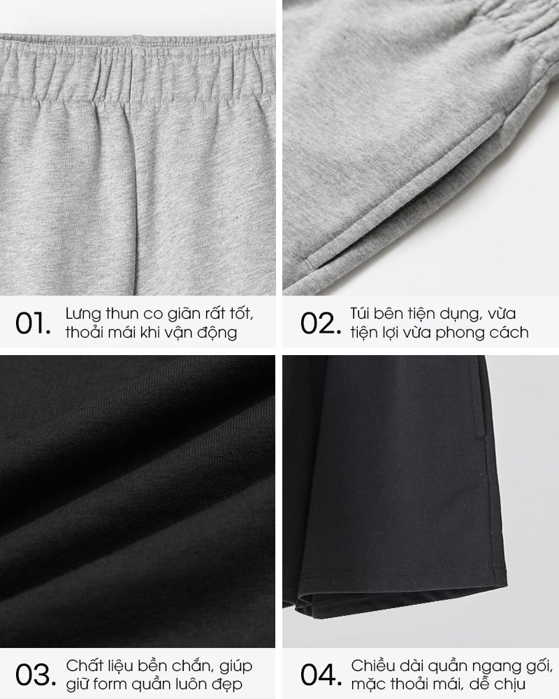 Quần short ngang gối vải cotton spandex cho bé trai và bé gái U950T