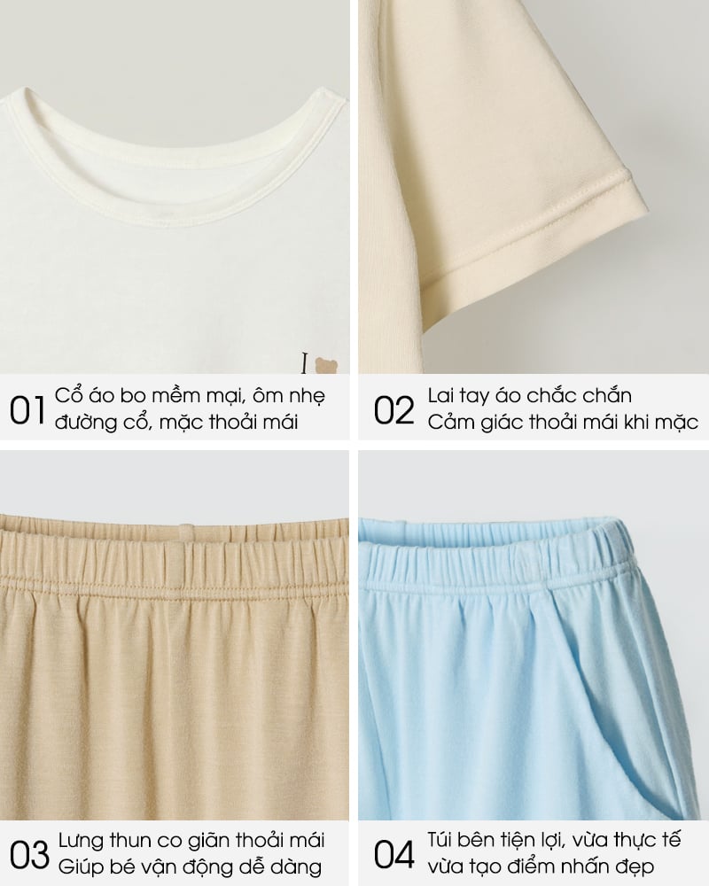 Bộ đồ ngắn mặc nhà vải Tencel Modal siêu mềm mát bé trai và bé gái U3233