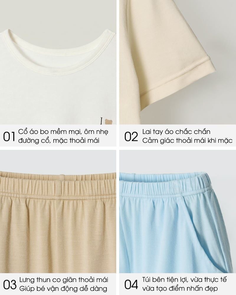 Bộ đồ ngắn mặc nhà vải Tencel Modal siêu mềm mát bé trai và bé gái U3232