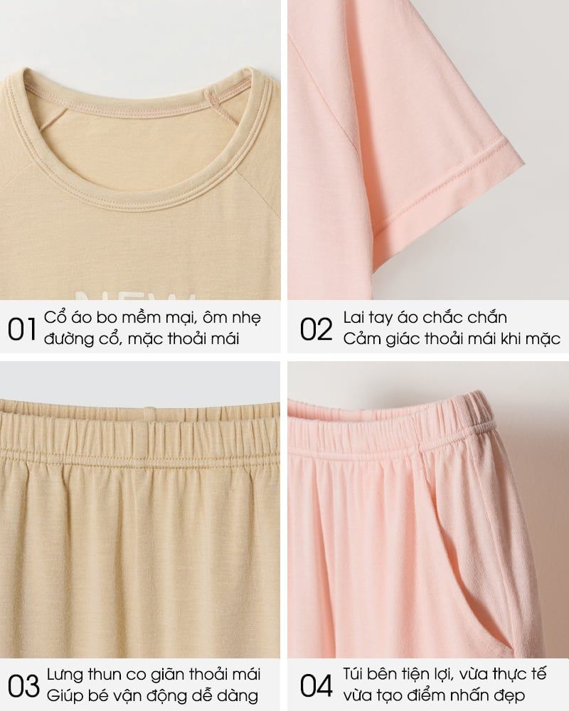 Bộ đồ ngắn mặc nhà vải Tencel Modal siêu mềm mát bé gái U3238