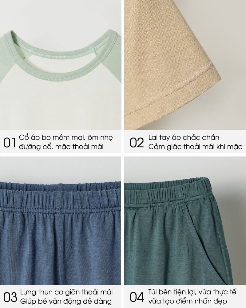 Bộ đồ ngắn mặc nhà vải Tencel Modal siêu mềm mát bé trai và bé gái U3235