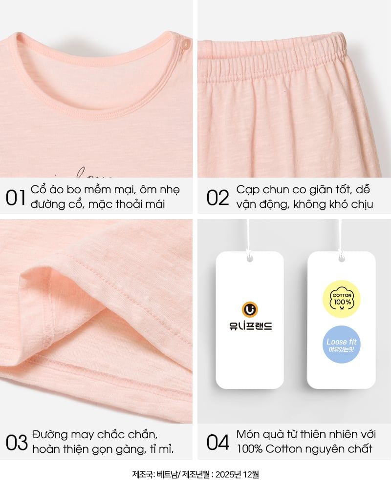 Bộ đồ lửng cotton mịn bé gái U2175