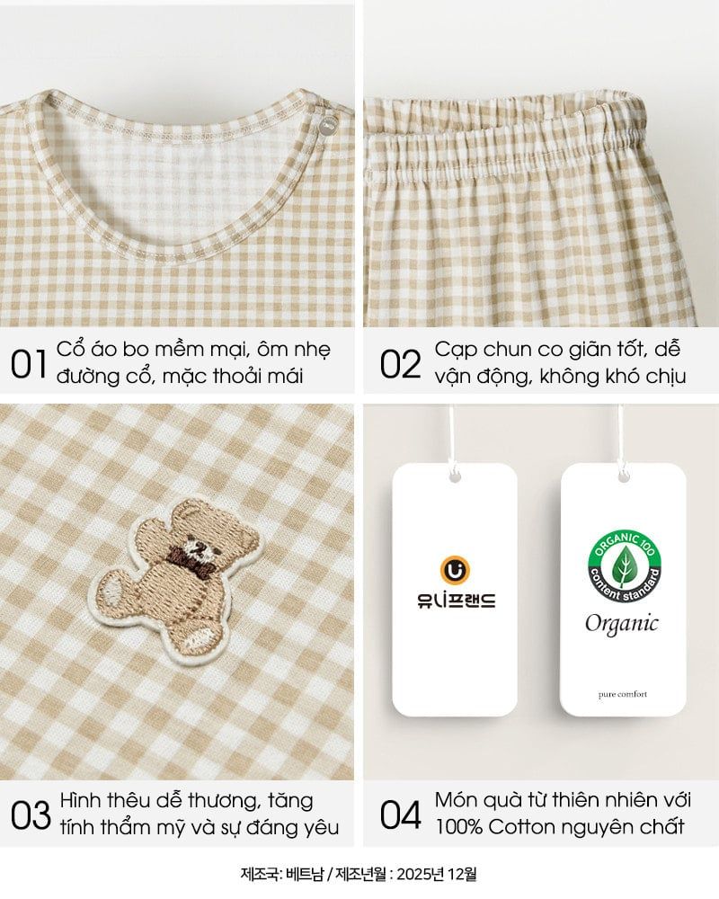 Bộ đồ lửng cotton mịn bé trai và bé gái U2168