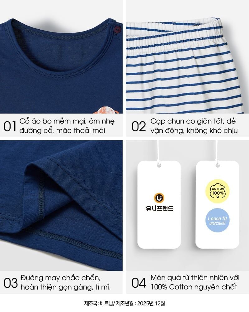 Bộ đồ lửng cotton mịn bé trai U2174