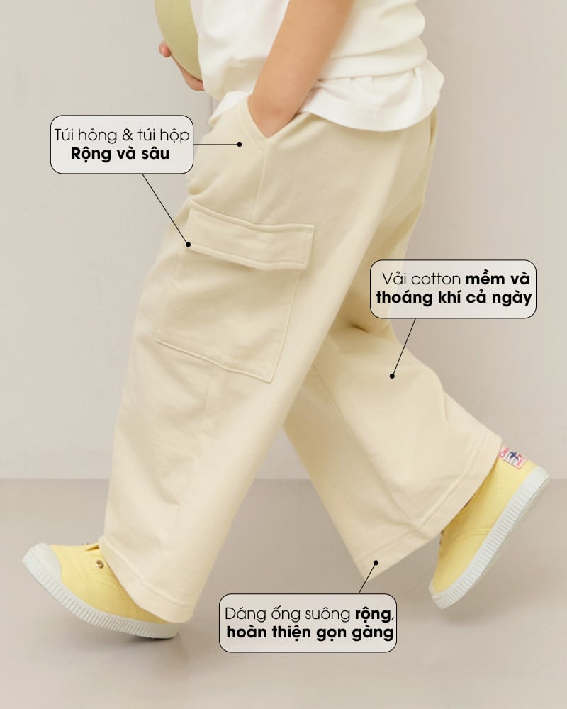 Quần cargo ống suông vải cotton spandex dày vừa U950S