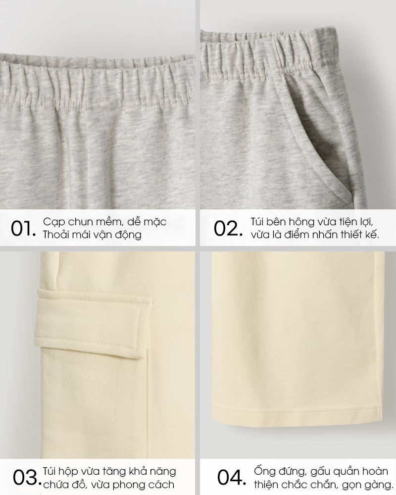 Quần cargo ống suông vải cotton spandex dày vừa U950S