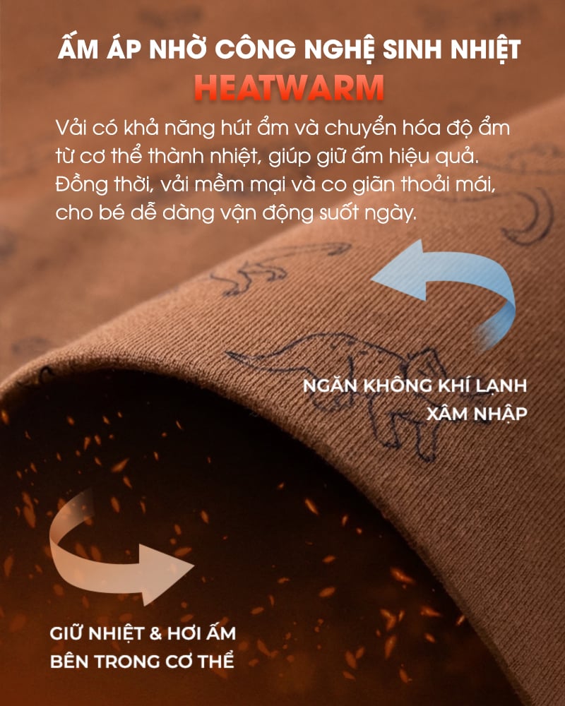 Bộ đồ lót dài giữ nhiệt mỏng dáng ôm vải VILOFT công nghệ Heat Warm bé trai U1334