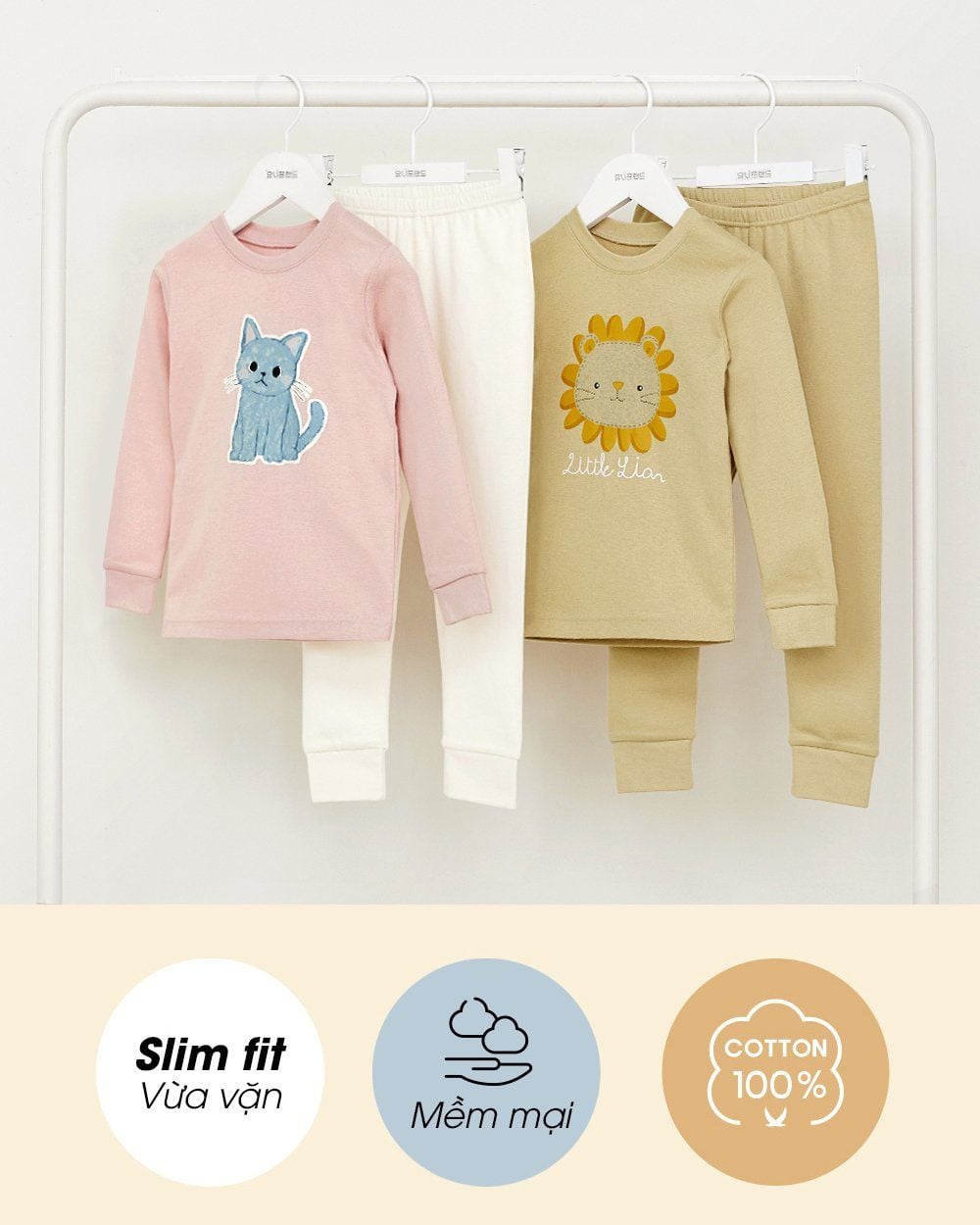 Bộ đồ dài dáng ôm cotton mịn bé gái U1216