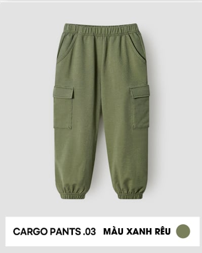Quần cargo dáng jogger cotton spandex bé trai và bé gái U950G