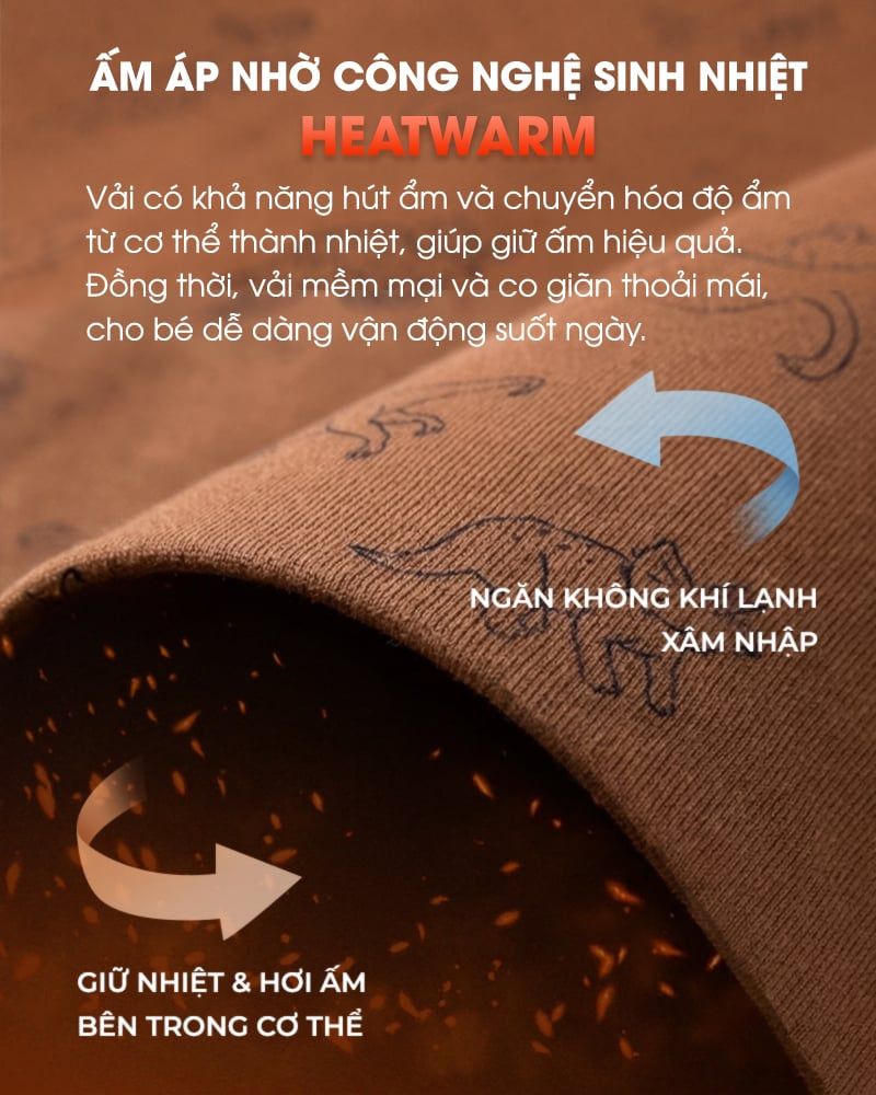 Bộ đồ lót dài giữ nhiệt mỏng dáng ôm vải VILOFT công nghệ Heat Warm bé trai U1333