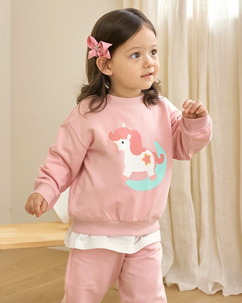 Bộ đồ dài dáng rộng vải nỉ da cá cotton bé gái U1282
