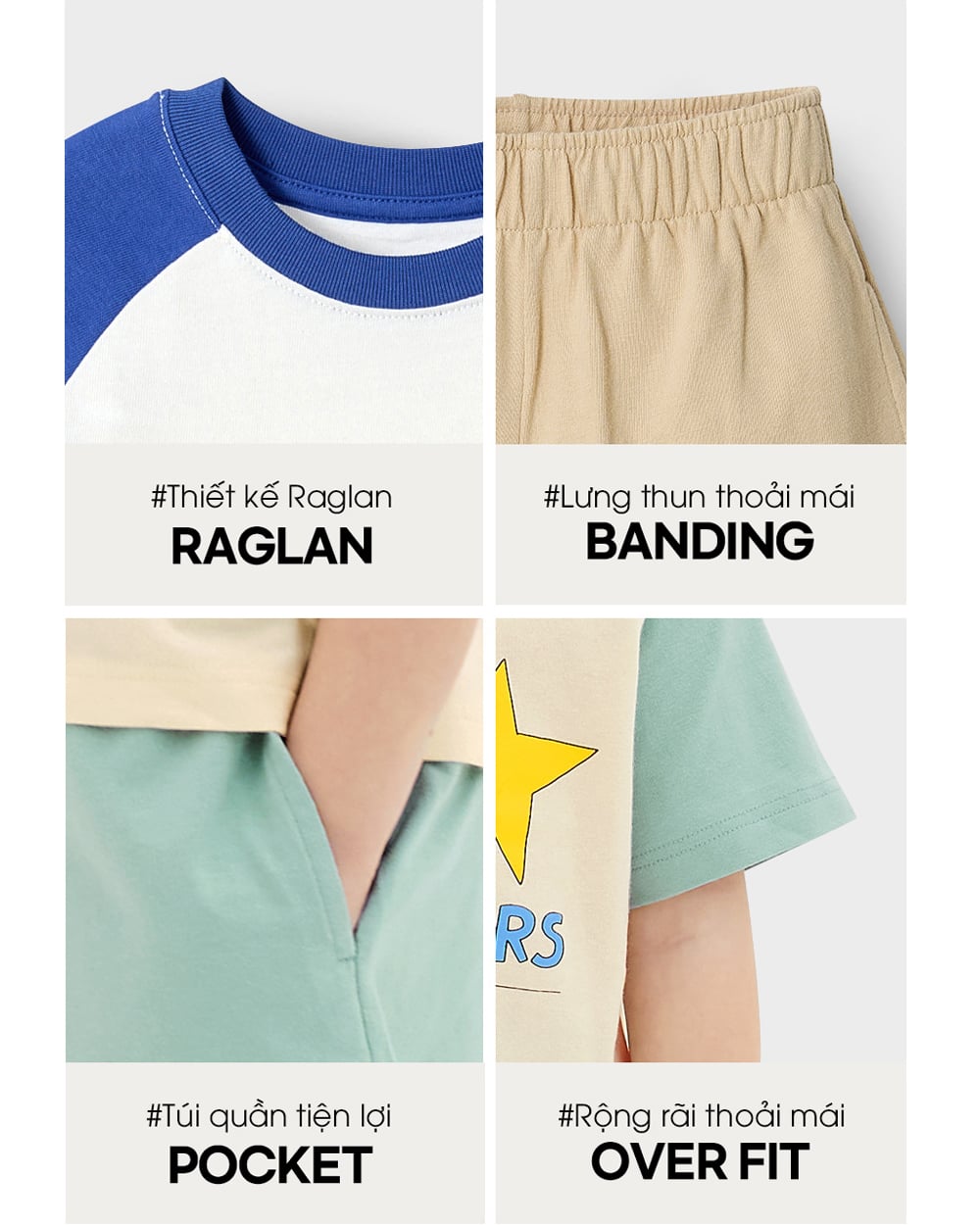 Bộ đồ ngắn cotton mịn bé trai và bé gái U3186