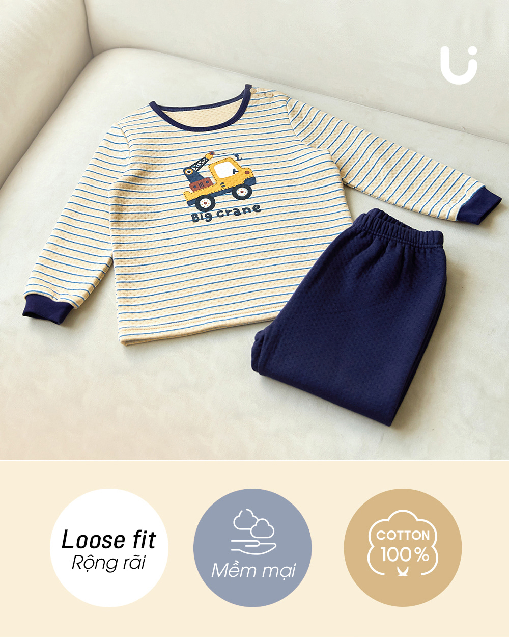 Bộ đồ dài chần bông 3 lớp cho bé trai U1222
