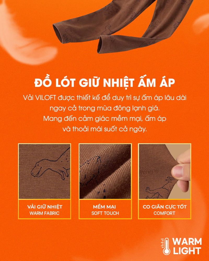 Bộ đồ lót dài giữ nhiệt mỏng dáng ôm vải VILOFT công nghệ Heat Warm bé trai U1334