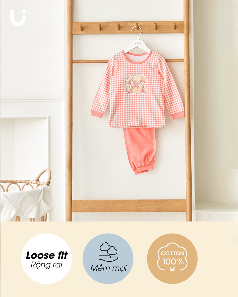 Bộ đồ dài dáng rộng cotton mịn bé gái U1187