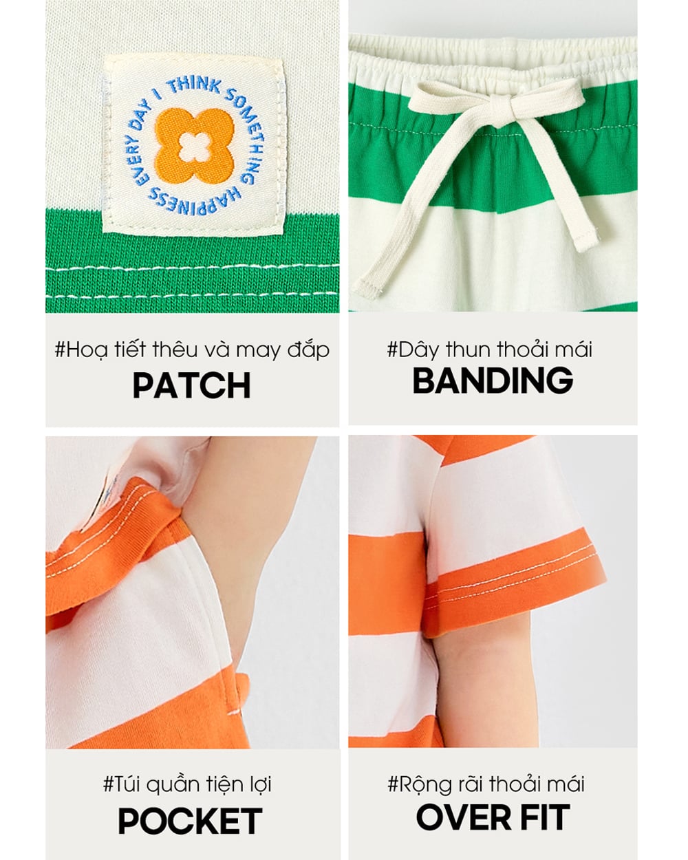 Bộ đồ ngắn cotton mịn bé trai và bé gái U3191