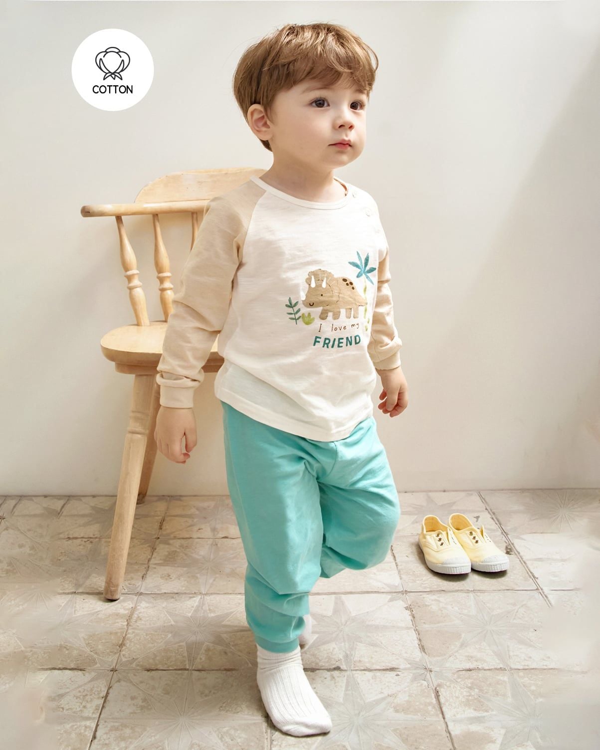 Bộ đồ dài cotton mịn dáng rộng bé trai U1305