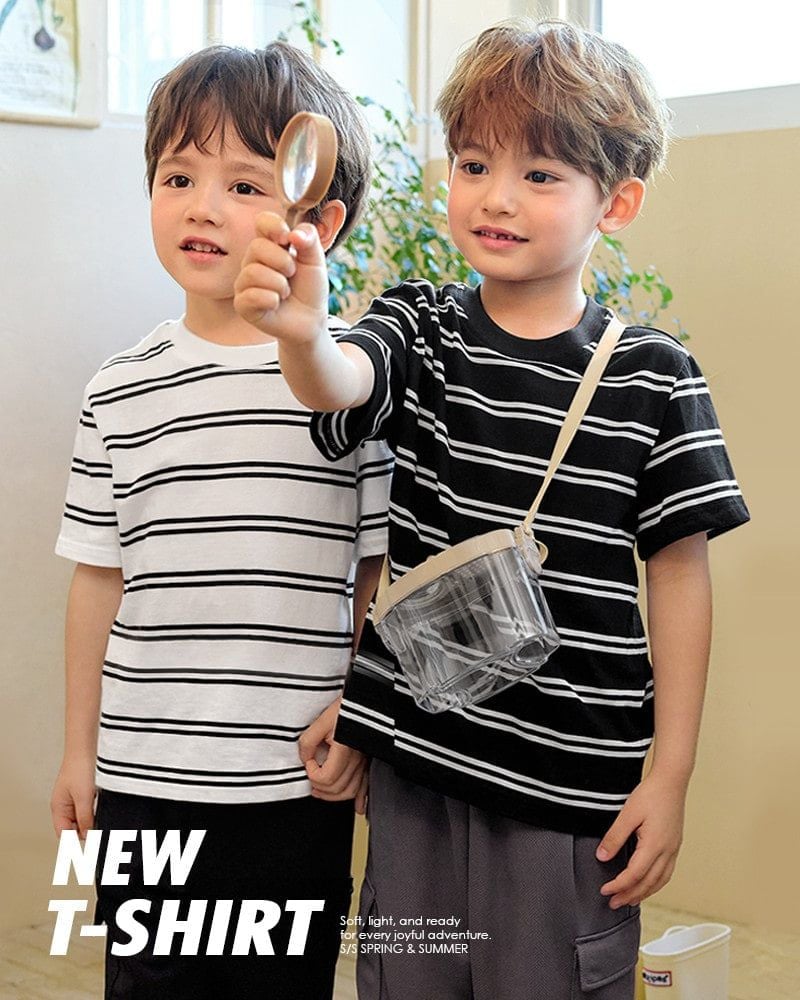 Áo thun ngắn tay kẻ sọc basic vải cotton sợi nhuộm bé trai và bé gái U900P