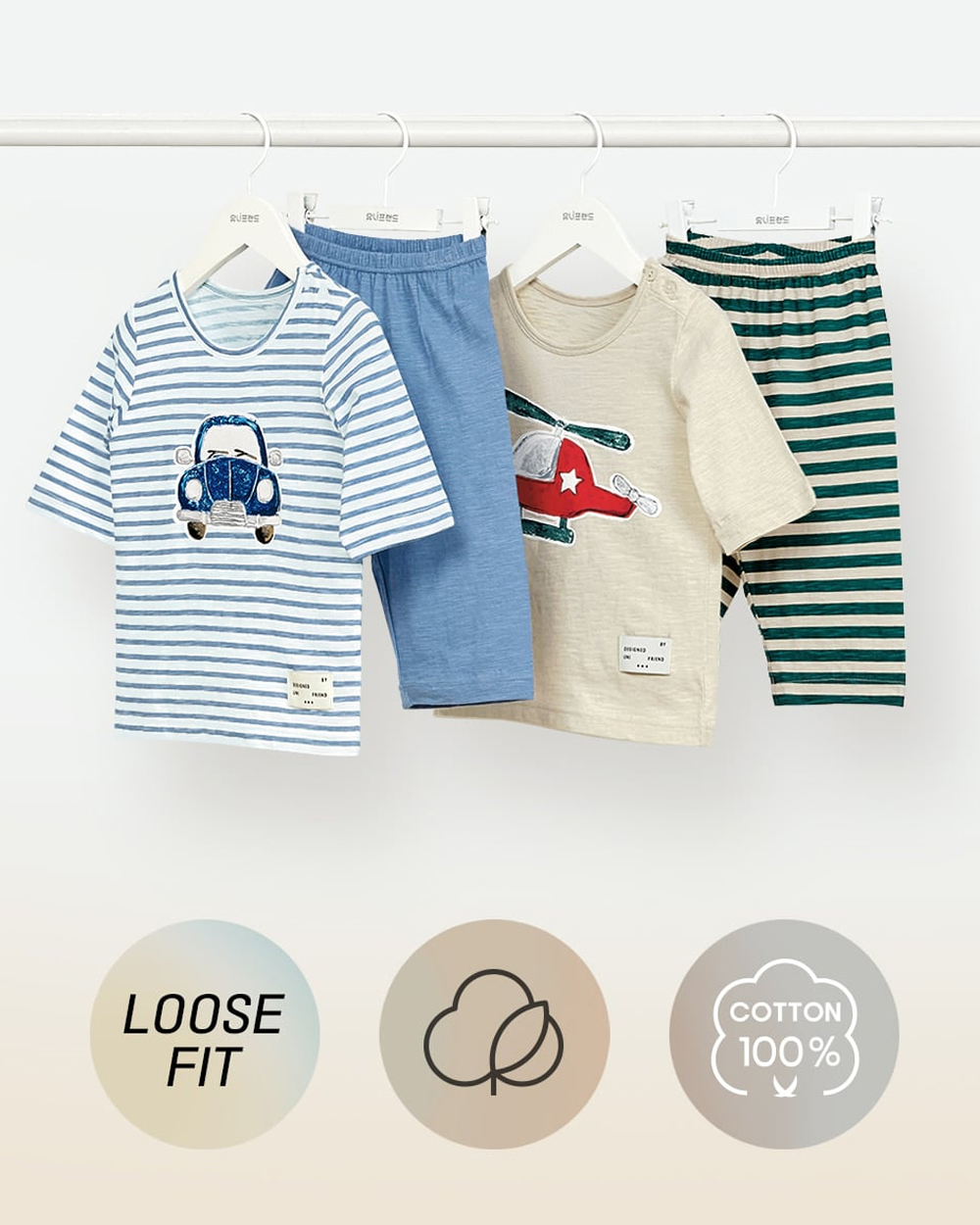 Bộ đồ lửng cotton mịn bé trai U2107