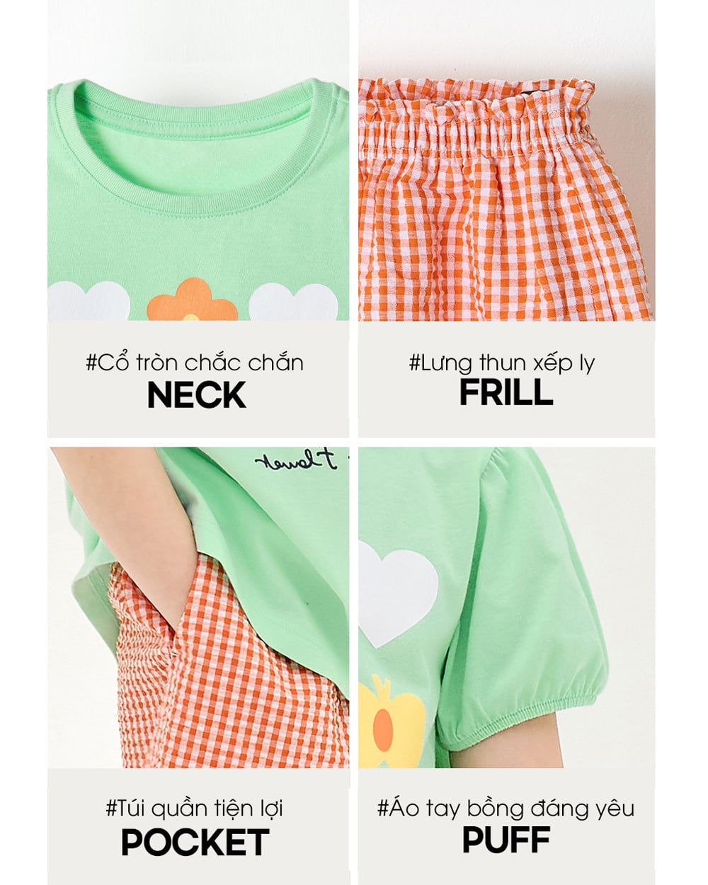 Bộ đồ ngắn cotton mịn bé gái U3216