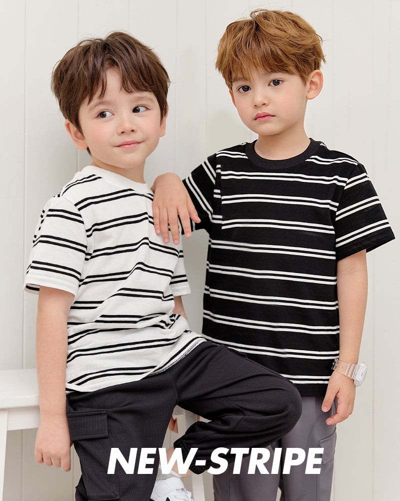 Áo thun ngắn tay kẻ sọc basic vải cotton sợi nhuộm bé trai và bé gái U900P