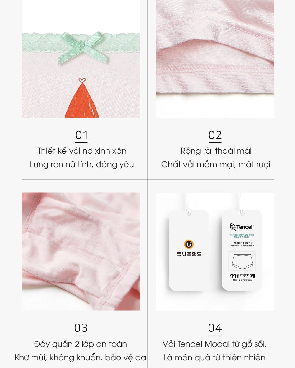 Set 3 quần chip đùi vải Tencel cho bé gái U6058