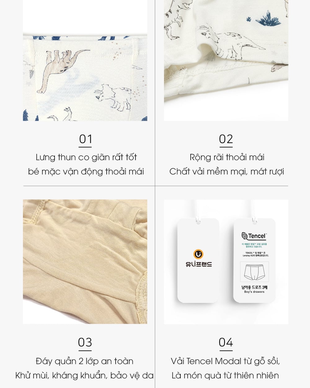 Set 3 quần chip đùi vải Tencel cho bé trai U6060