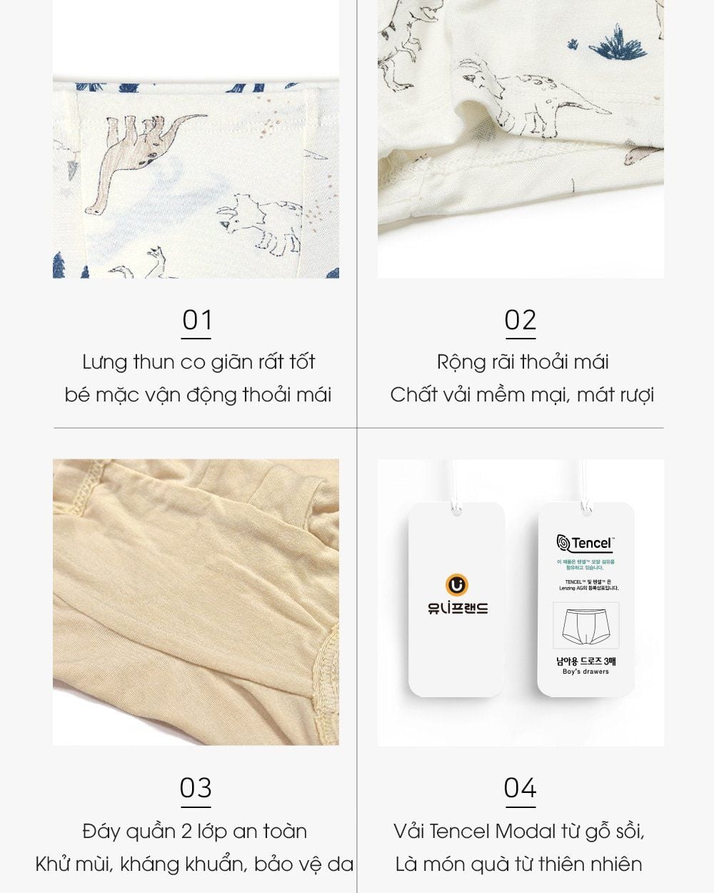 Set 3 quần chip đùi vải Tencel cho bé trai U6060