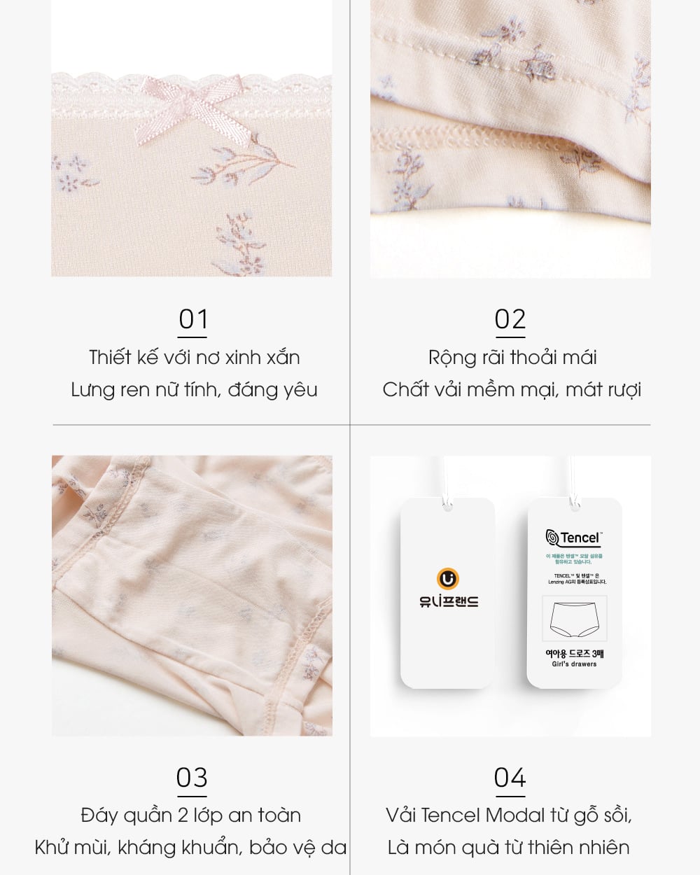 Set 3 quần chip đùi vải Tencel cho bé gái U6057