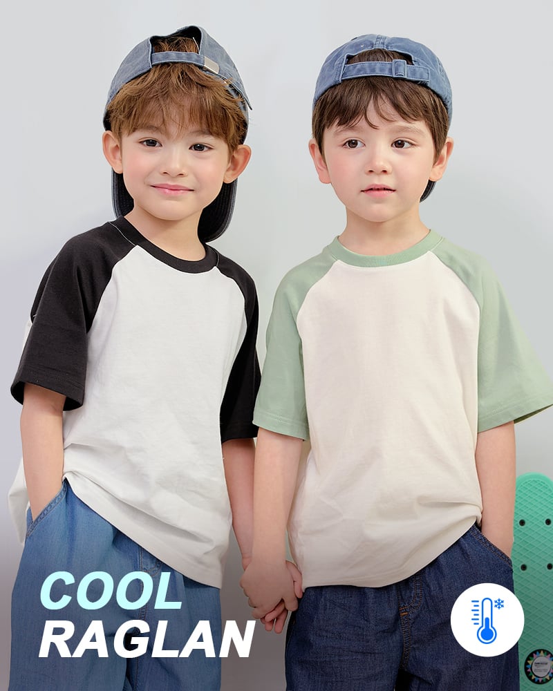 Áo thun tay ngắn Raglan vải cotton thoáng mát bé trai và bé gái U900Q