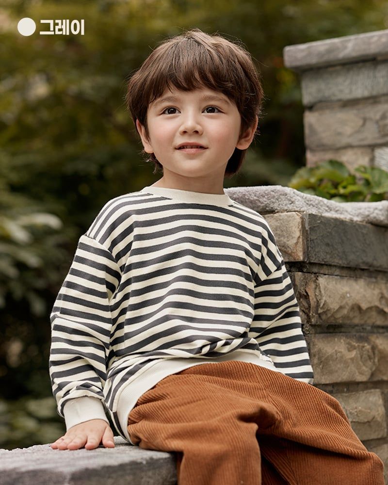 Áo sweater dài tay kẻ ngang vải cotton spandex dày vừa bé trai và bé gái U900F