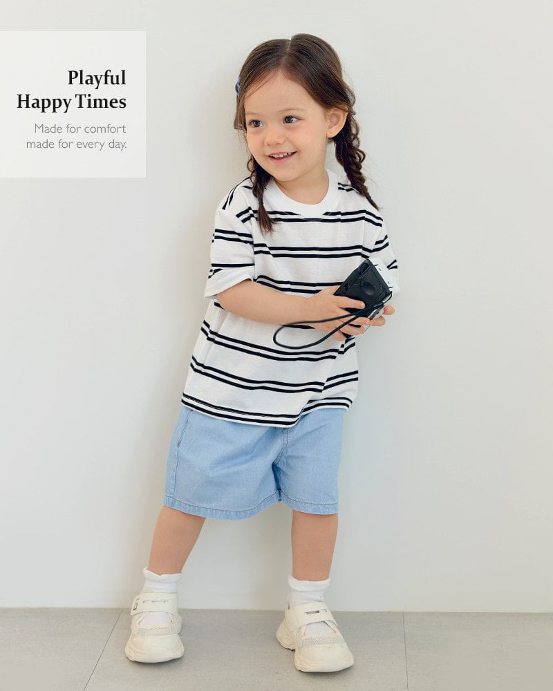 Áo thun ngắn tay kẻ sọc basic vải cotton sợi nhuộm bé trai và bé gái U900P