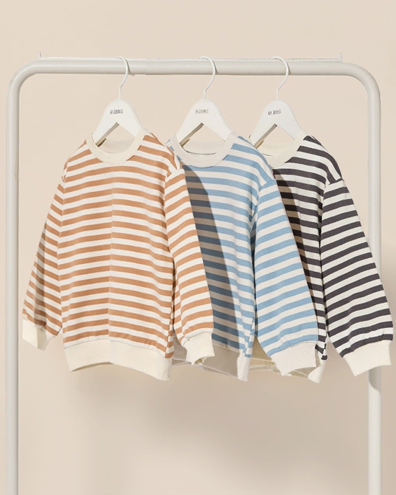 Áo sweater dài tay kẻ ngang vải cotton spandex dày vừa bé trai và bé gái U900F