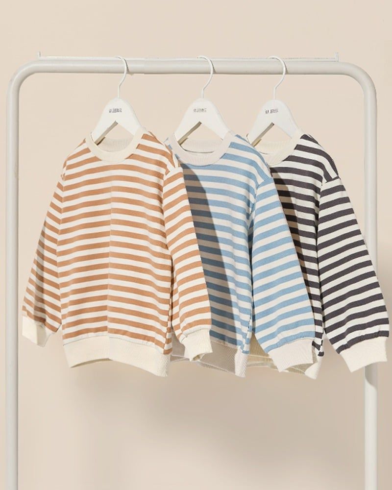 Áo sweater dài tay kẻ ngang vải cotton spandex dày vừa bé trai và bé gái U900F