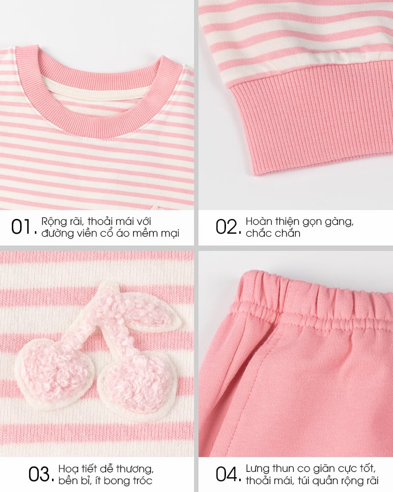 Bộ đồ dài dáng rộng vải nỉ da cá cotton bé gái U1341