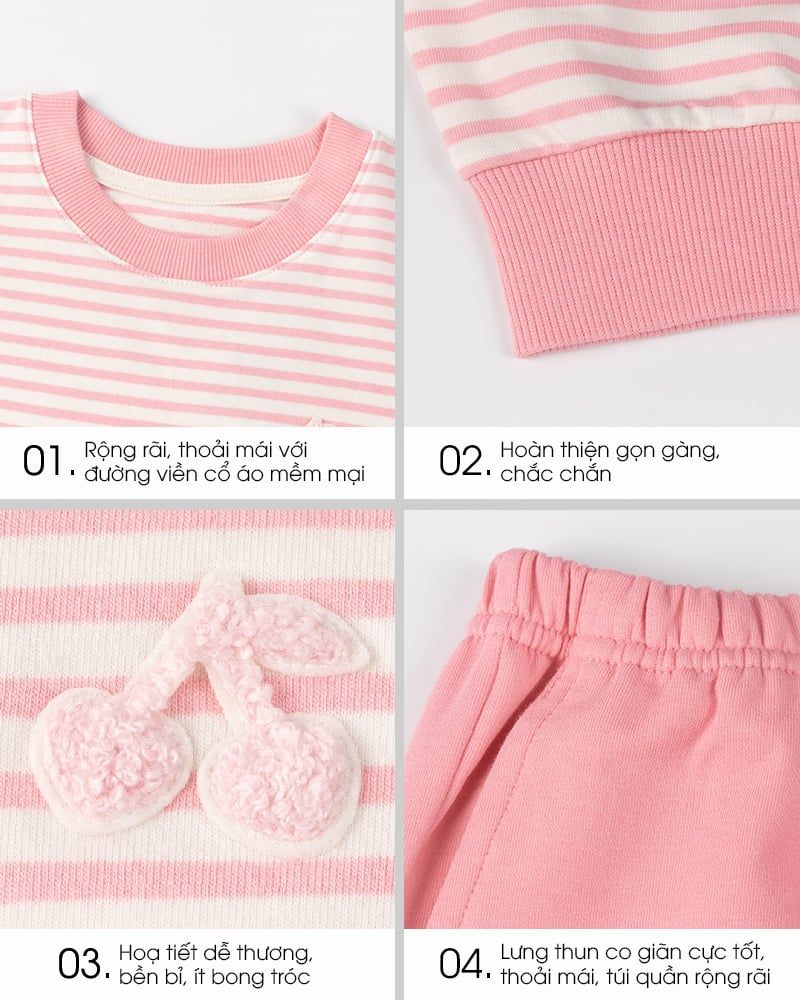 Bộ đồ dài dáng rộng vải nỉ da cá cotton bé gái U1341