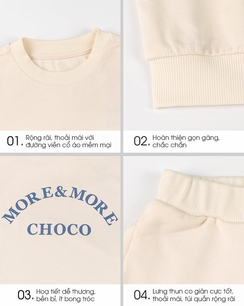 Bộ đồ dài dáng rộng vải nỉ da cá cotton bé trai và bé gái U1338