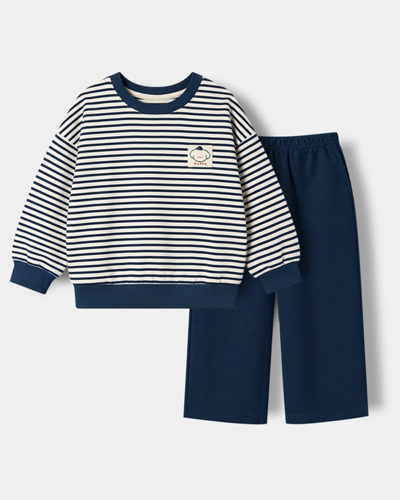 Bộ đồ dài dáng rộng vải nỉ da cá cotton bé trai và bé gái U1340
